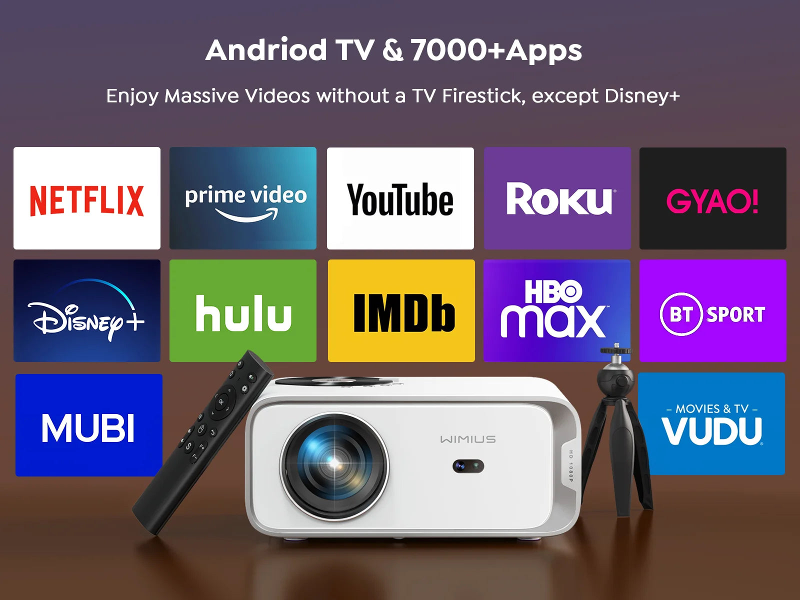 WiMius 28000 Lumens 4k Portable Bluetooth Home Cinema Projector