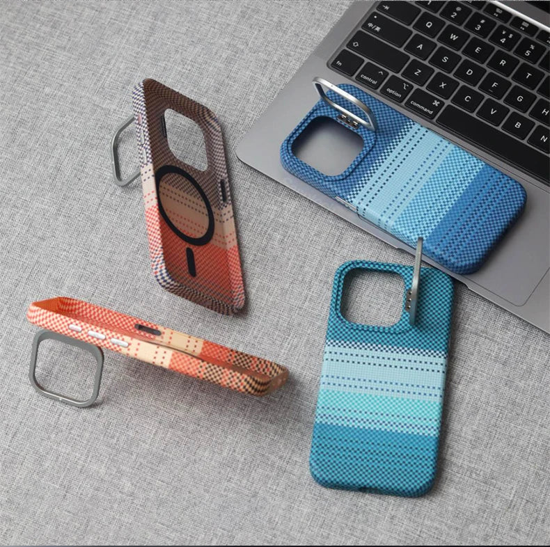 Carbon Fibre Textured MagSafe Case for iPhone with Stand