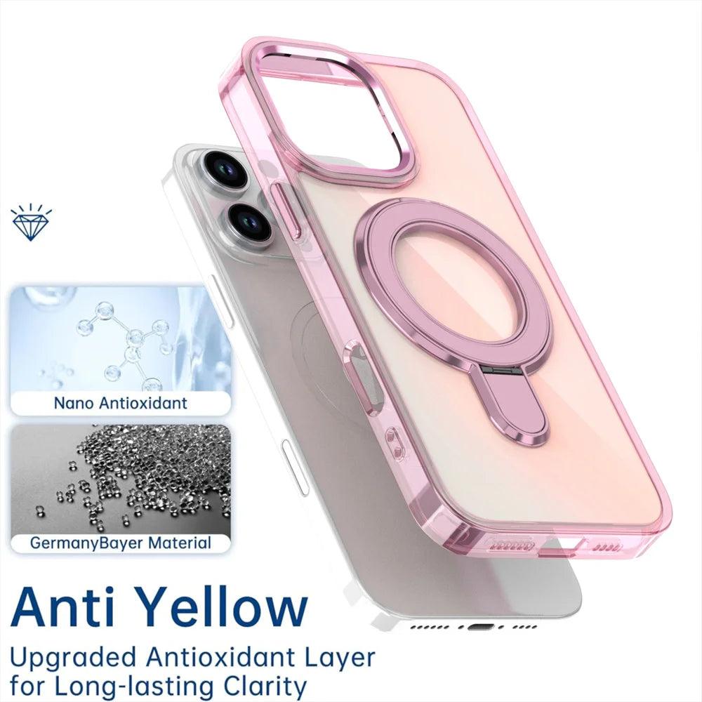 Transparent MagSafe Shockproof Case for iPhone with Stand