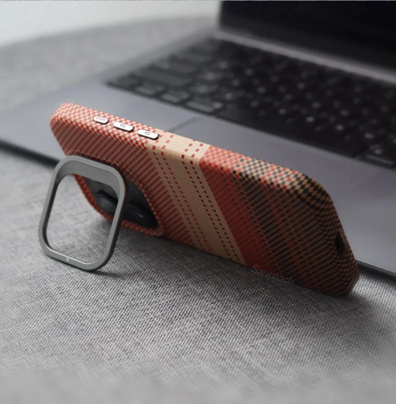 Carbon Fibre Textured MagSafe Case for iPhone with Stand