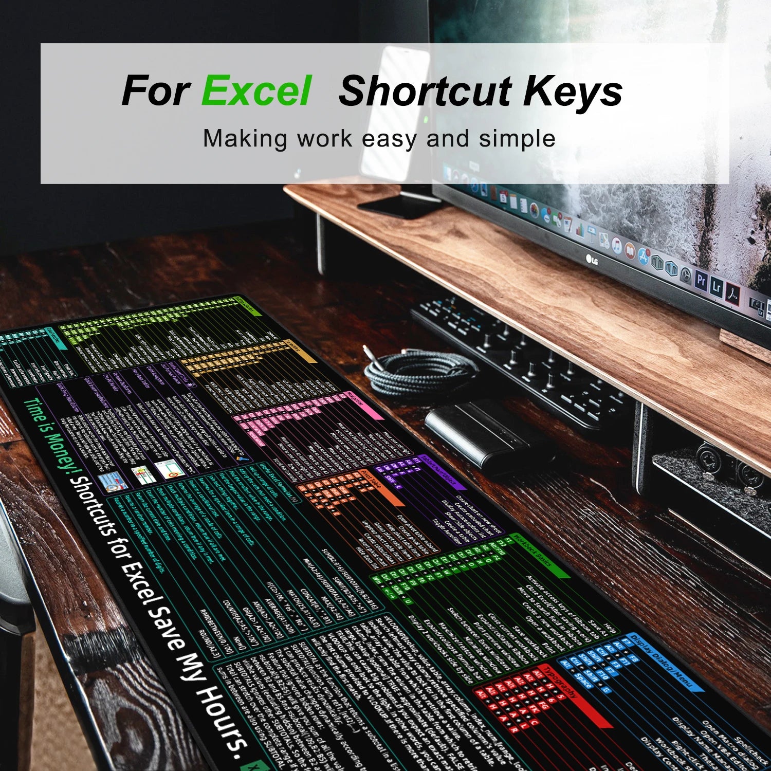 EXCO Non-Slip Excel Shortcuts Desk Mat & Gaming Pad