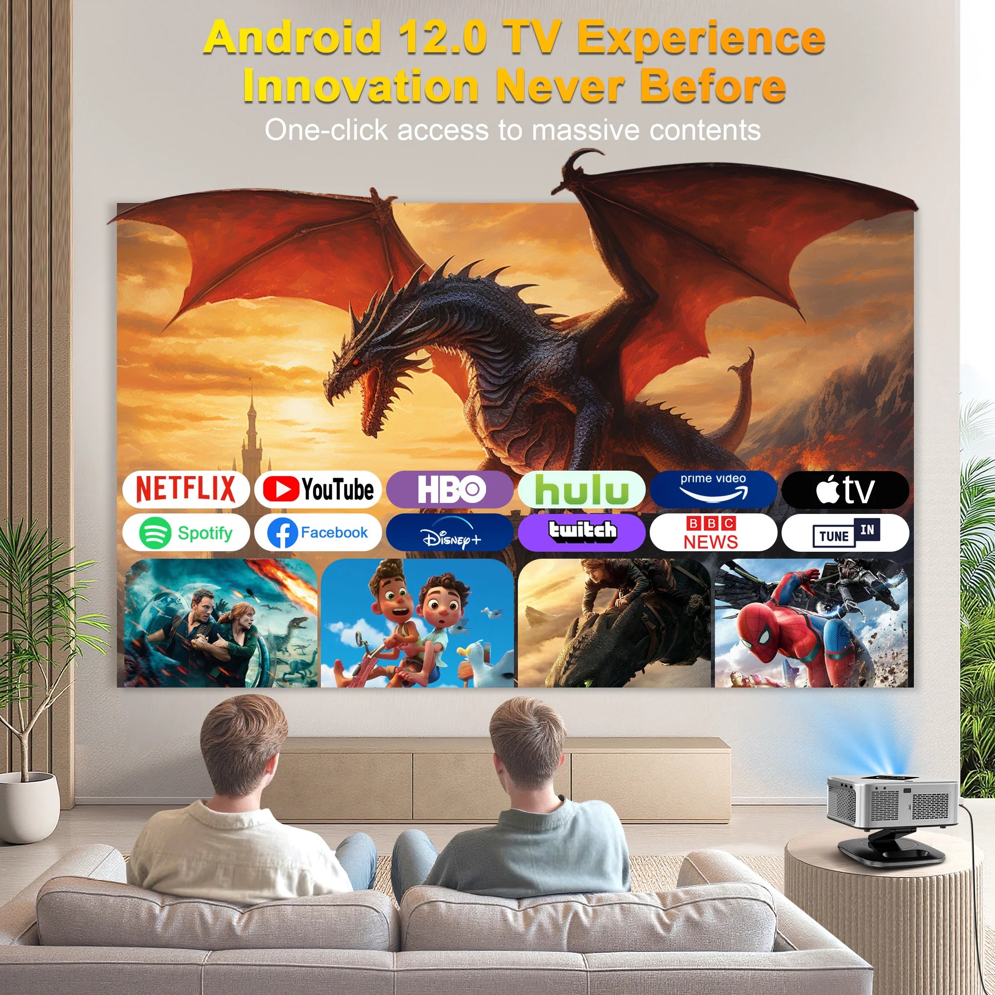 HORLAT 40000 Lumens FHD Smart Home Cinema Projector & Stand