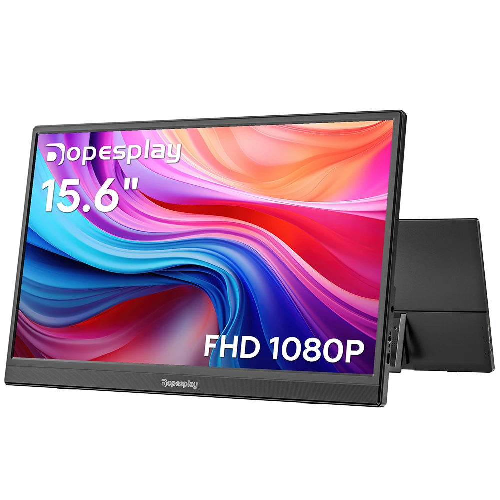 15.6-inch DOPESPLAY monitor with colorful display and text on a white background