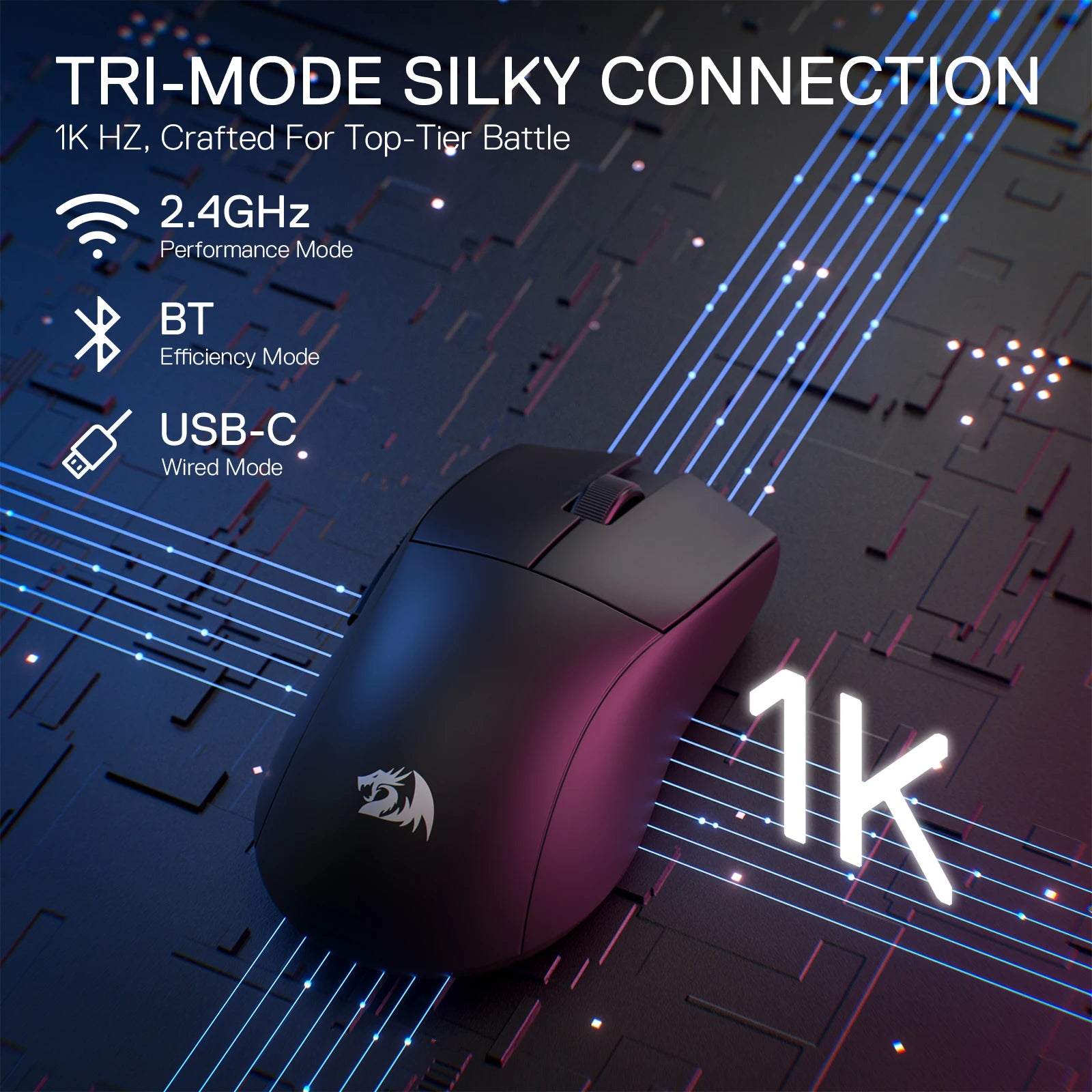 Redragon M916 PRO - Mouse da gioco wireless 3 modalità, 4K iperrapida, ultra leggero 49G 26K DPI, impugnatura ergonomica naturale, tasti macro ridefinibili Redragon M916 PRO - Mouse da gioco wireless 3 modalità, 4K iperrapida, ultra leggero 49G 26K DPI, impugnatura ergonomica naturale, tasti macro ridefinibili