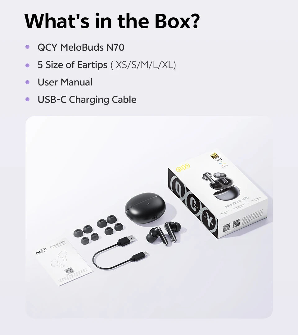 QCY MeloBuds N70 Adaptive Noise Cancelling Bluetooth Wireless Earphones