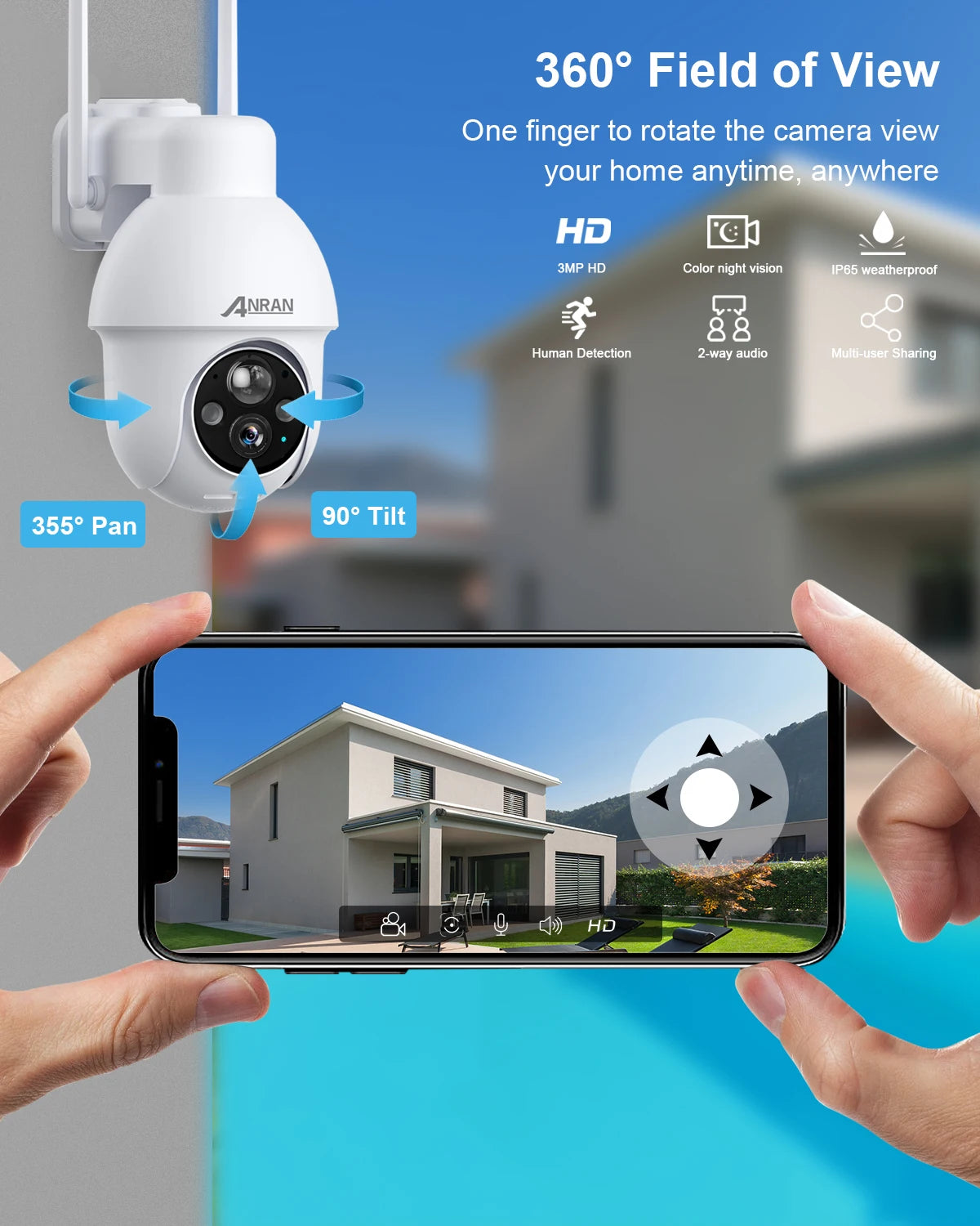 ANRAN 5MP Solar Powered WiFi Smart Home Security Camera