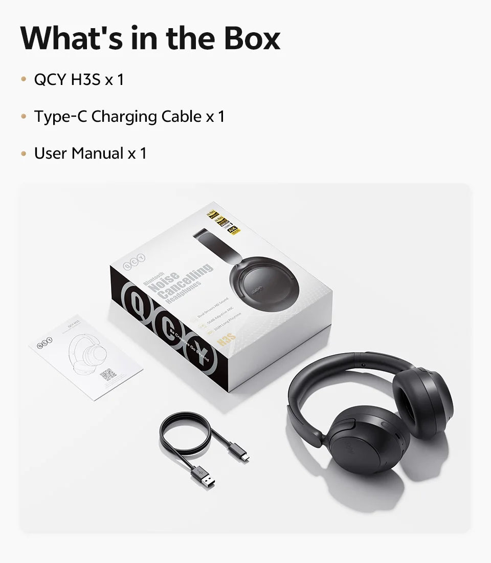QCY H3S Adaptive Noise Cancelling Bluetooth Wireless Headphones