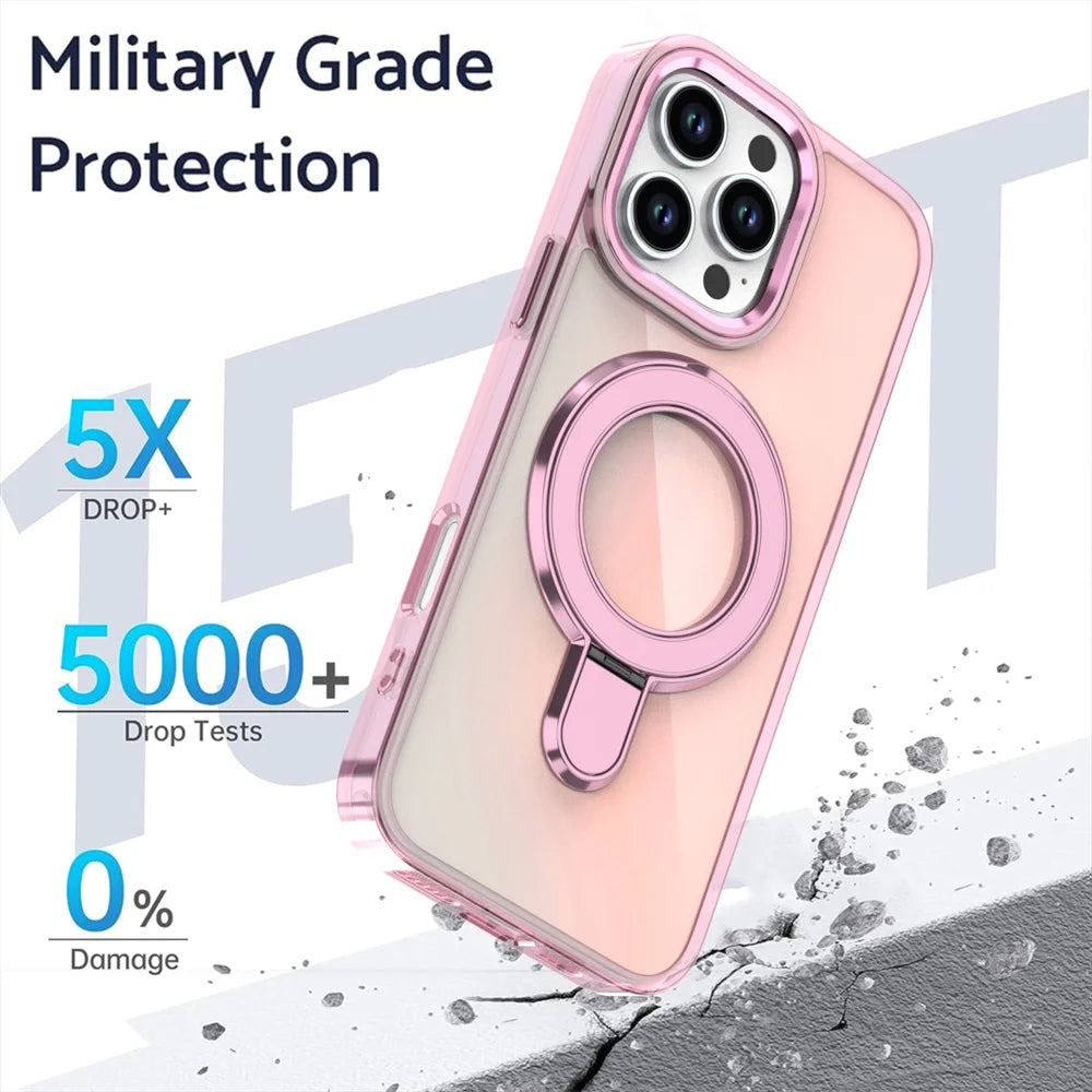 Transparent MagSafe Shockproof Case for iPhone with Stand
