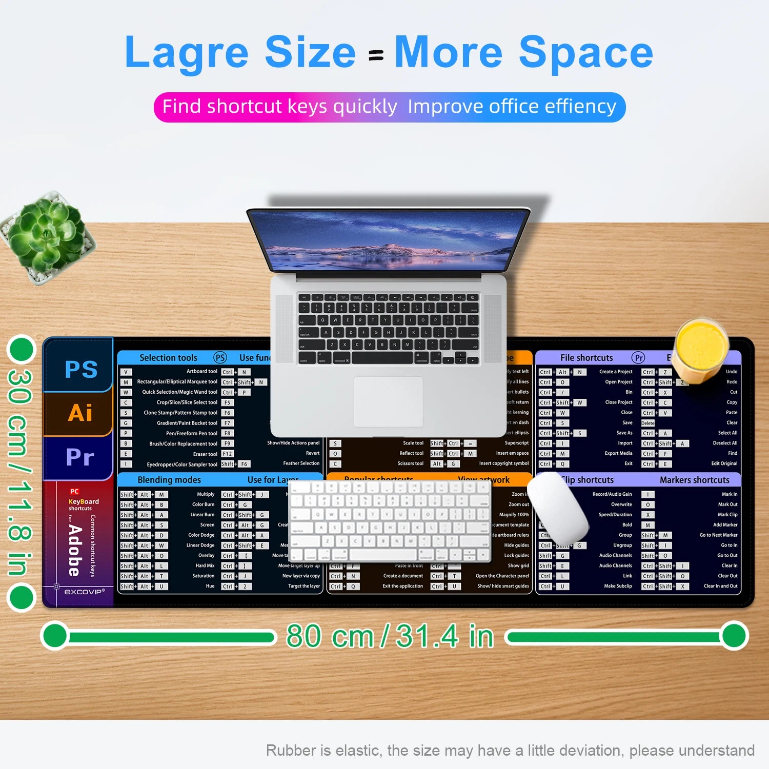 EXCO Non-Slip Adobe Shortcuts Desk Mat & Gaming Pad