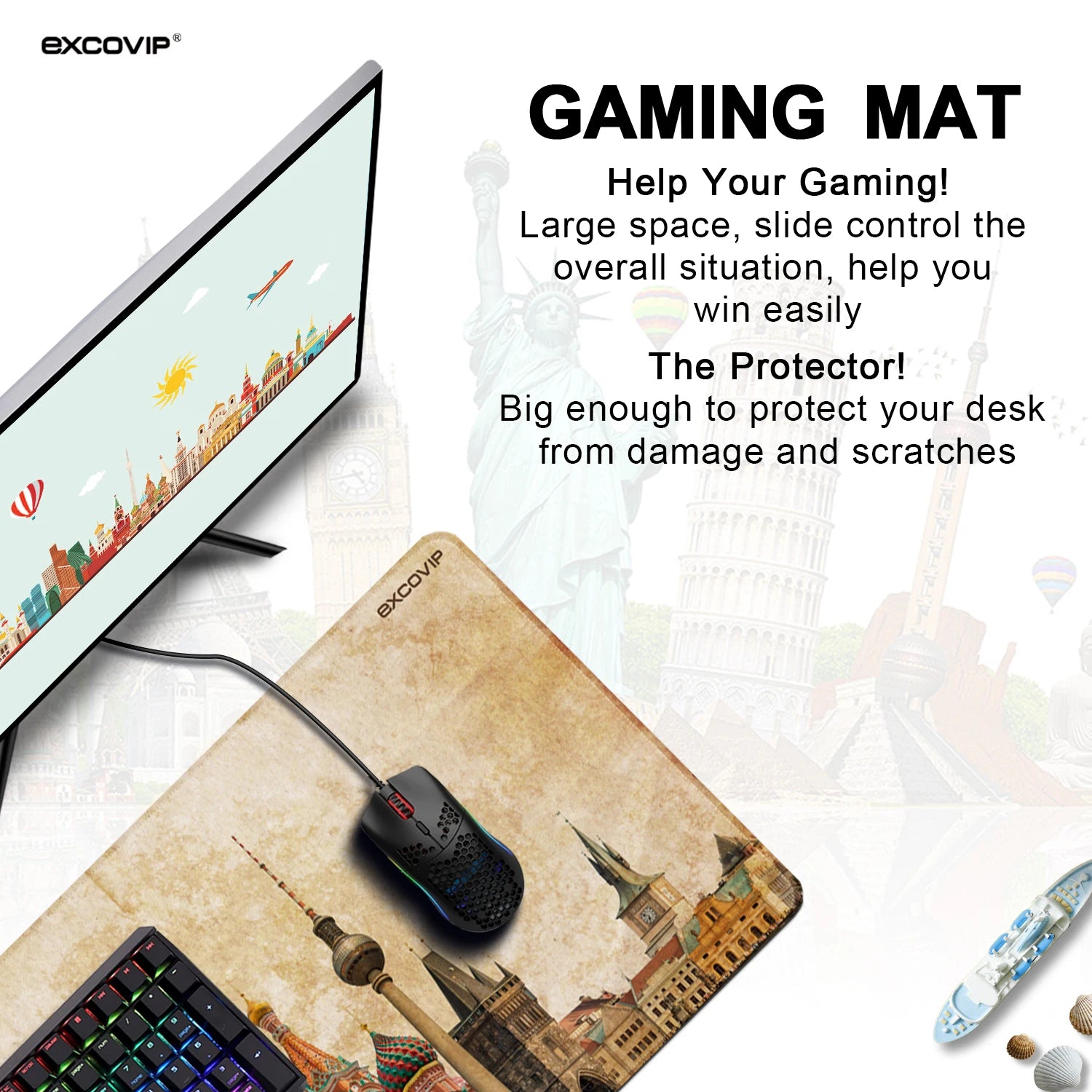 EXCO Non-Slip Landmark Desk Mat & Gaming Pad
