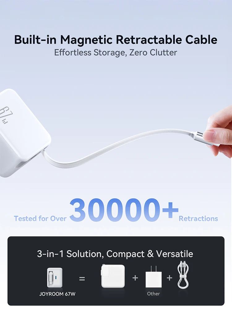 JOYROOM 67W GaN Fast Charging Universal Charger with Retractable Cable