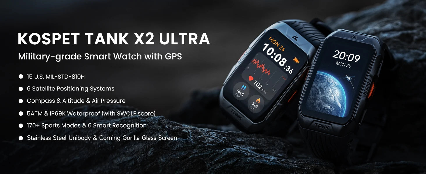 KOSPET Tank X2 Ultra 1.64" AMOLED GPS Smart Watch