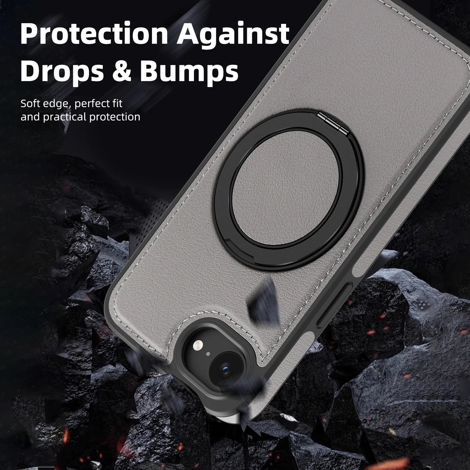 Leather MagSafe Shockproof Case for iPhone with Rotating Stand