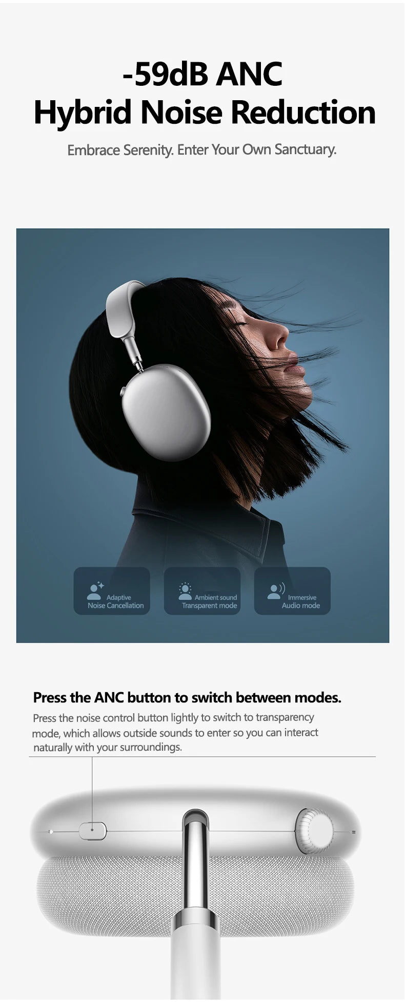 PICUN F8 Max Hybrid ANC Bluetooth Wireless Headphones