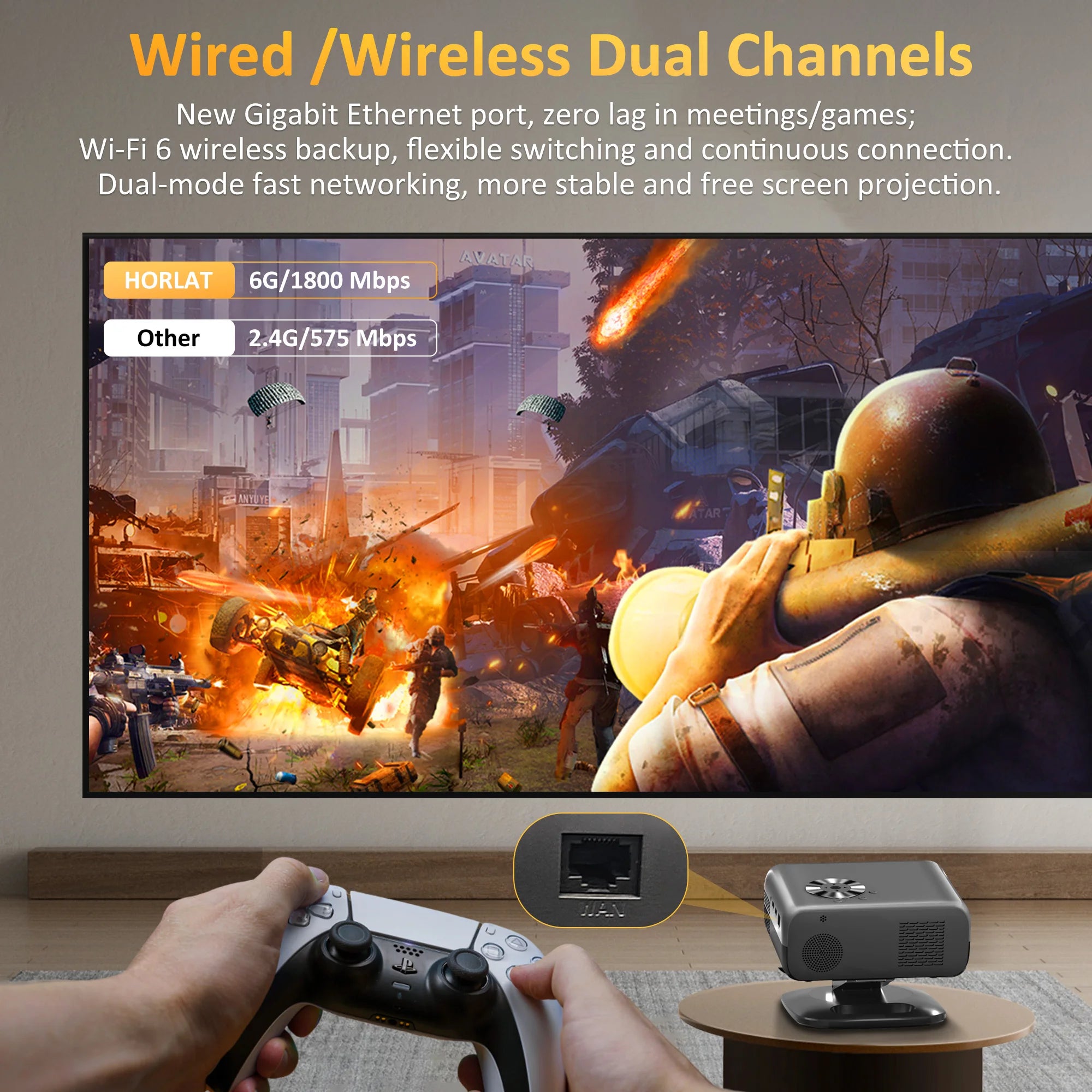 HORLAT M4 25000 Lumens 4K Smart Home Cinema Projector & Stand