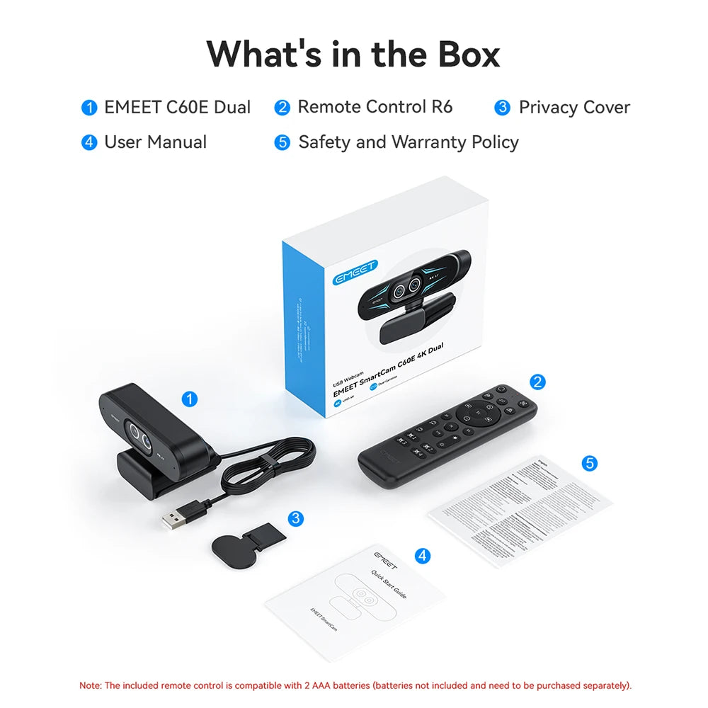 EMEET C60E 4K Dual Streaming Webcam with Tripod