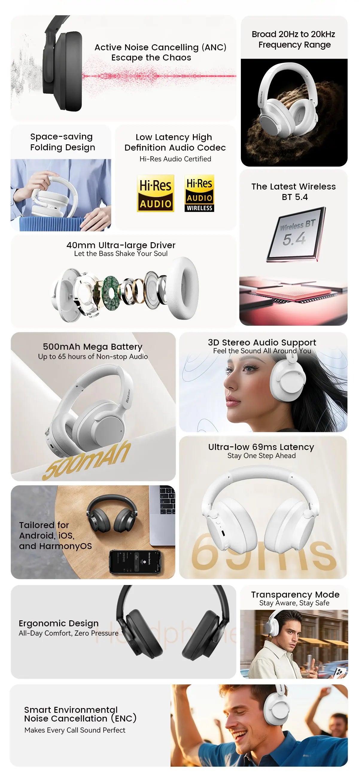 BLACKVIEW FitBuds H1 Hybrid ANC Bluetooth Wireless Headphones