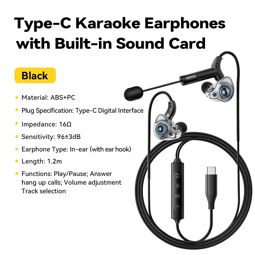 ESSAGER SK1 Karaoke Wired Earphones with Built-in Sound Card
