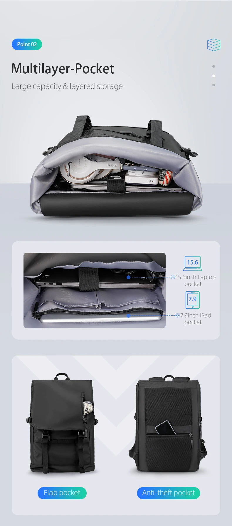 MARK RYDEN MR5748 Business Travel Backpack with USB Charging Port
