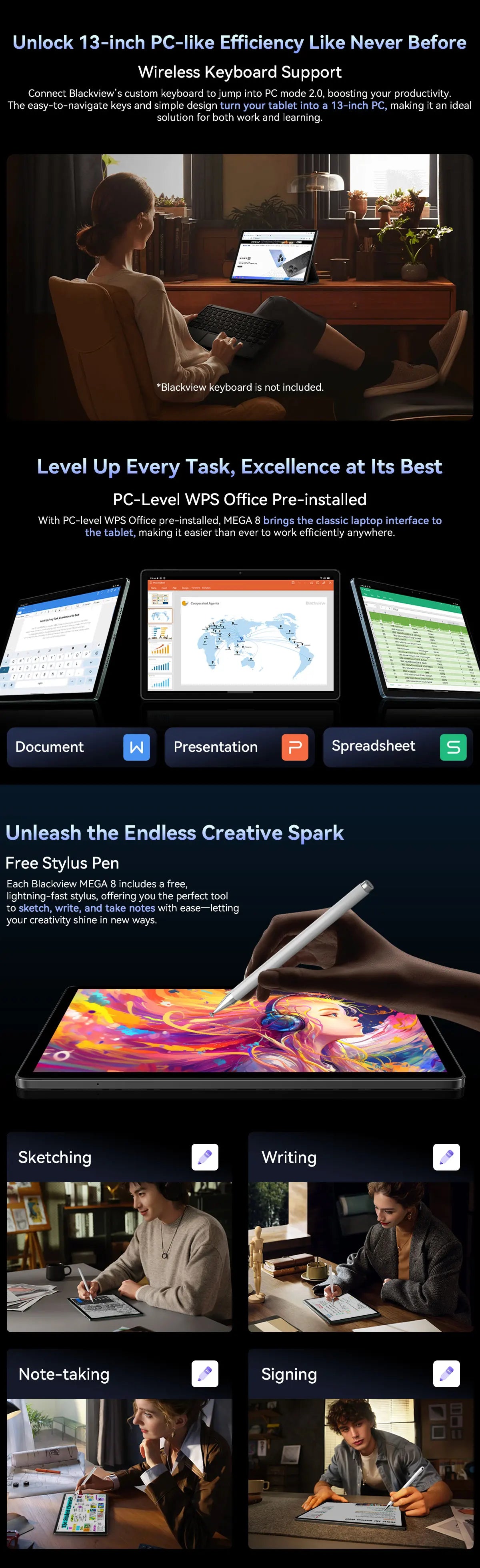 BLACKVIEW Mega 8 13" FHD 4G Android Tablet - 256GB