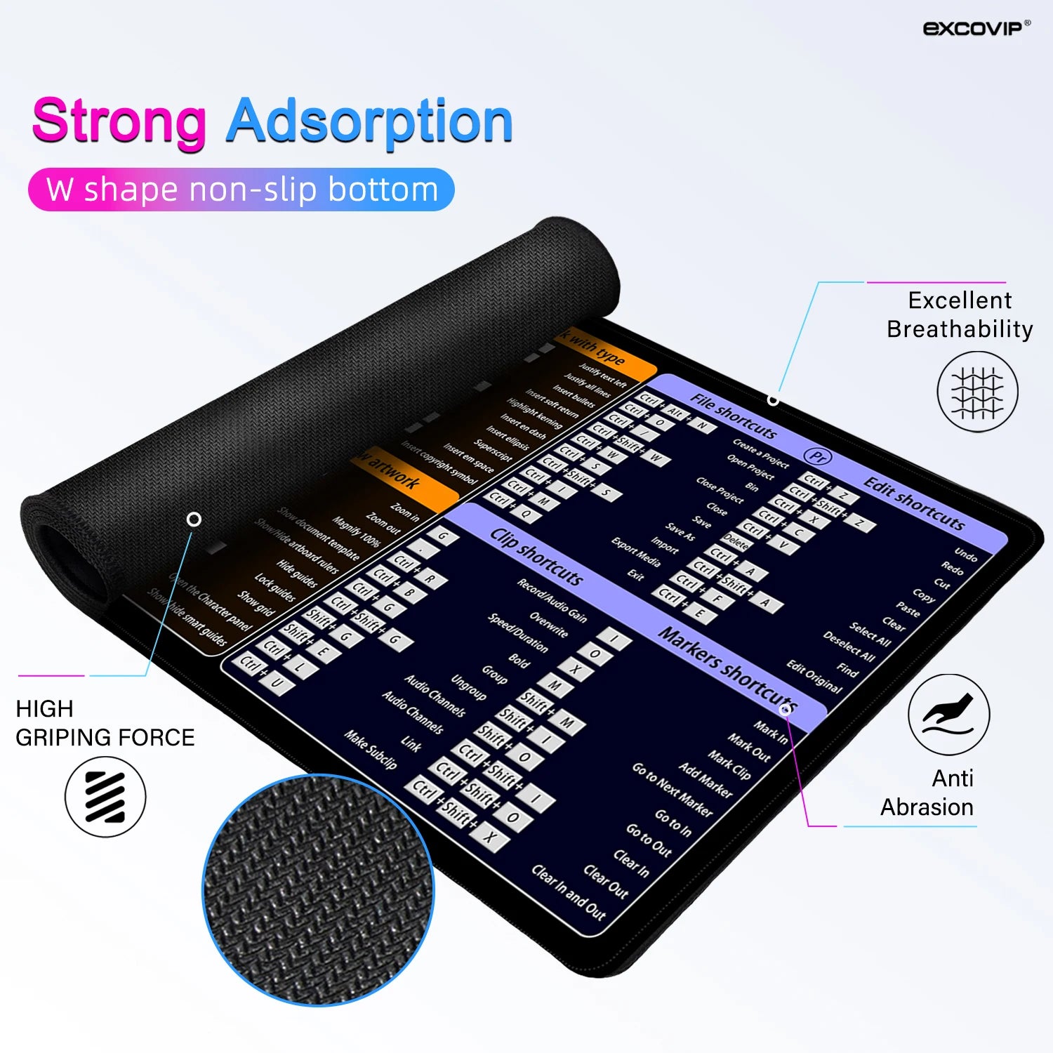 EXCO Non-Slip Adobe Shortcuts Desk Mat & Gaming Pad