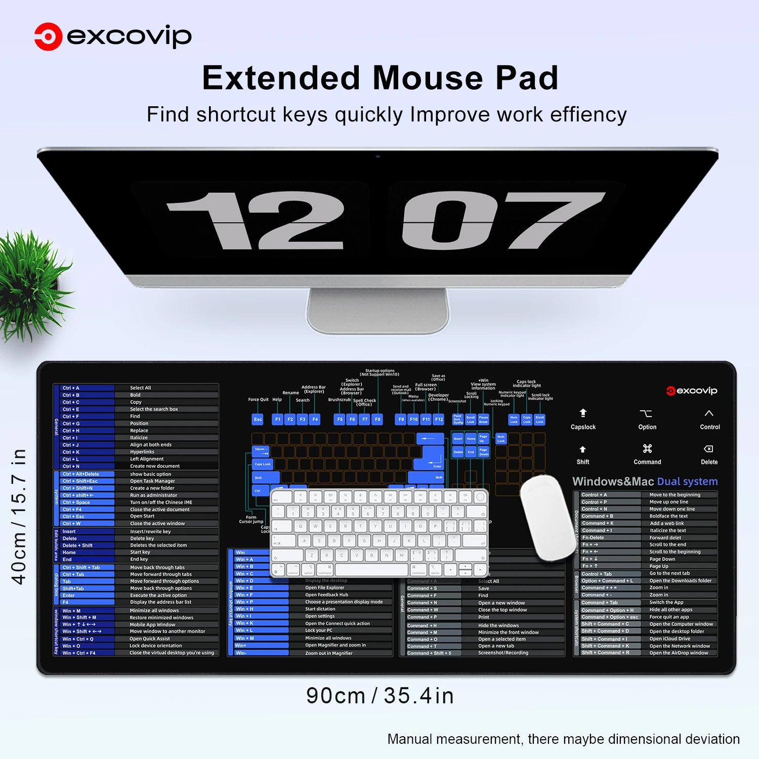EXCO Non-Slip Windows & Mac OS Shortcuts Desk Mat & Gaming Pad