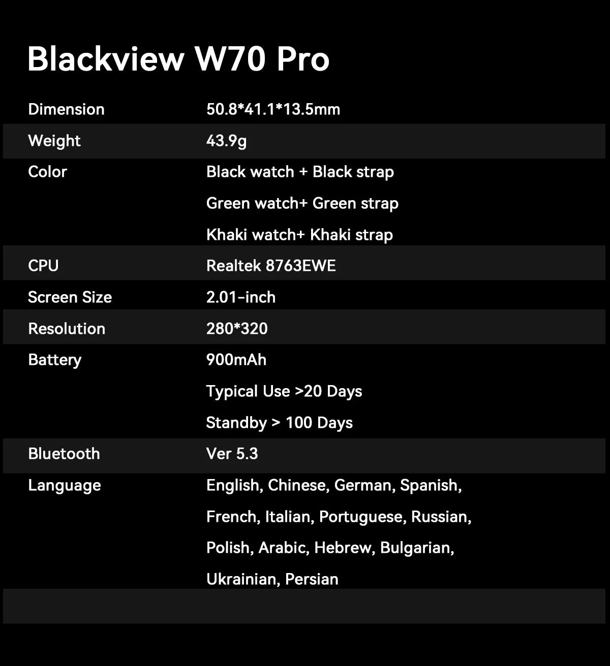 BLACKVIEW W70 2.01" Tactical Smart Watch