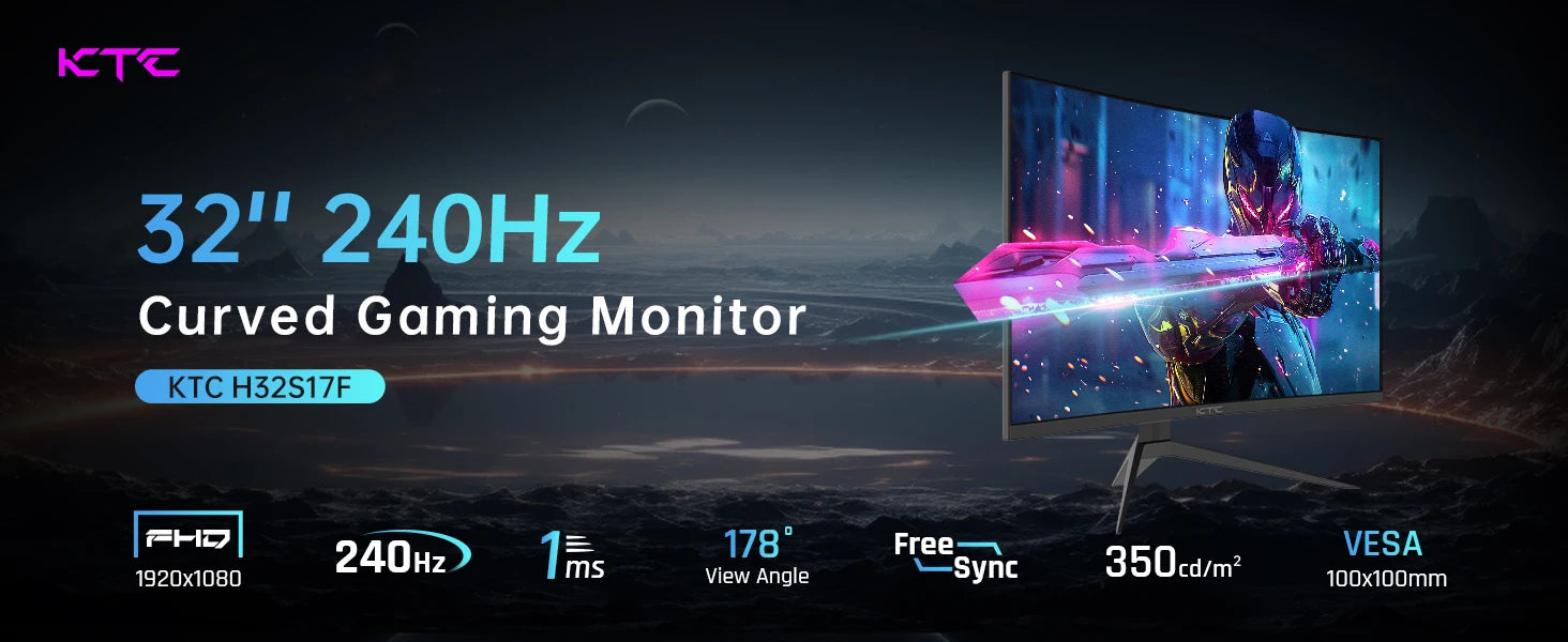 KTC 32" 240Hz FHD Curved Gaming Monitor - Black