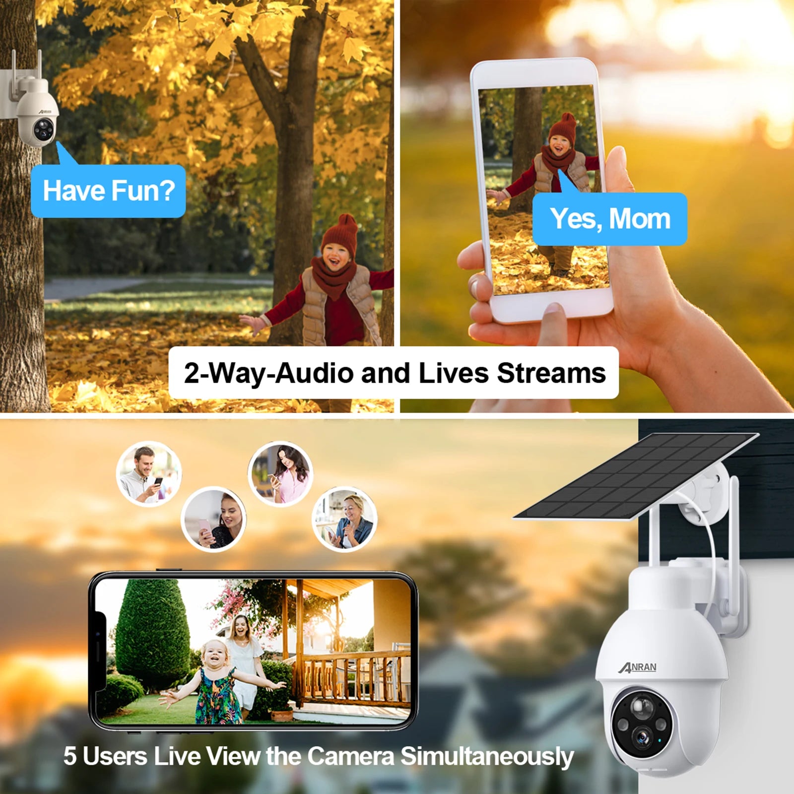 ANRAN 5MP Solar Powered WiFi Smart Home Security Camera