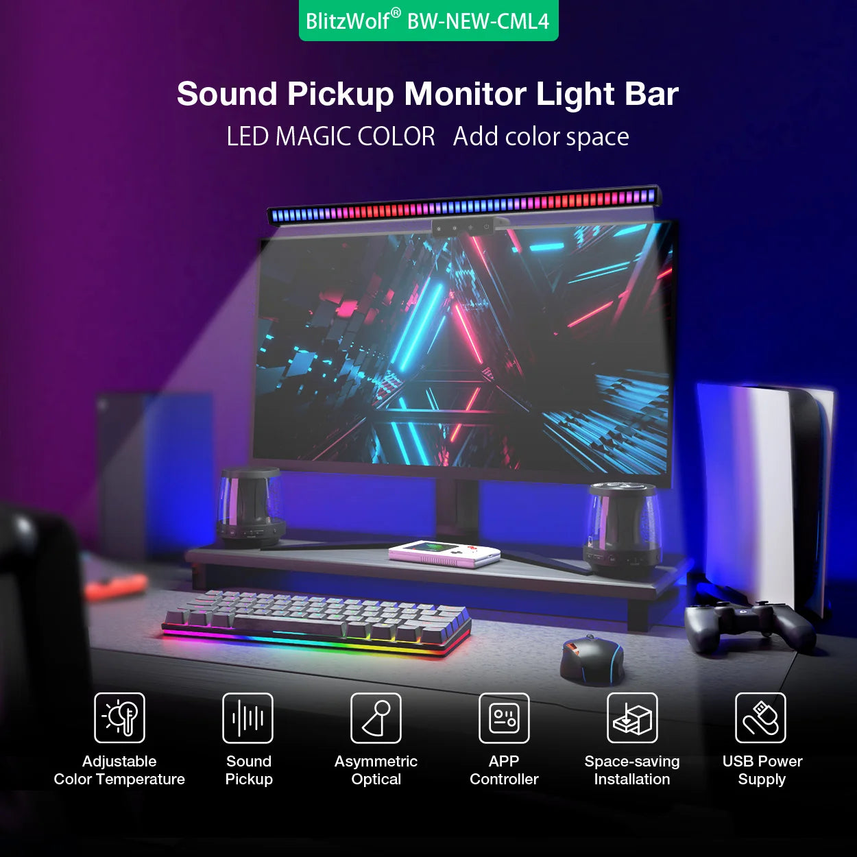 BLITZWOLF BW-CML4 RGB Computer Monitor Screen Light