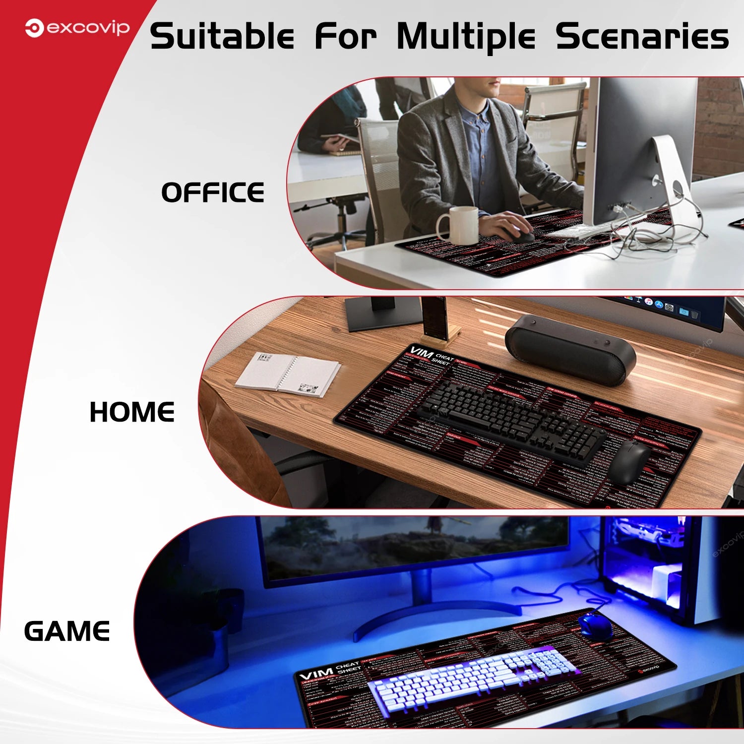 EXCO Non-Slip VIM Cheat Sheet Desk Mat & Gaming Pad