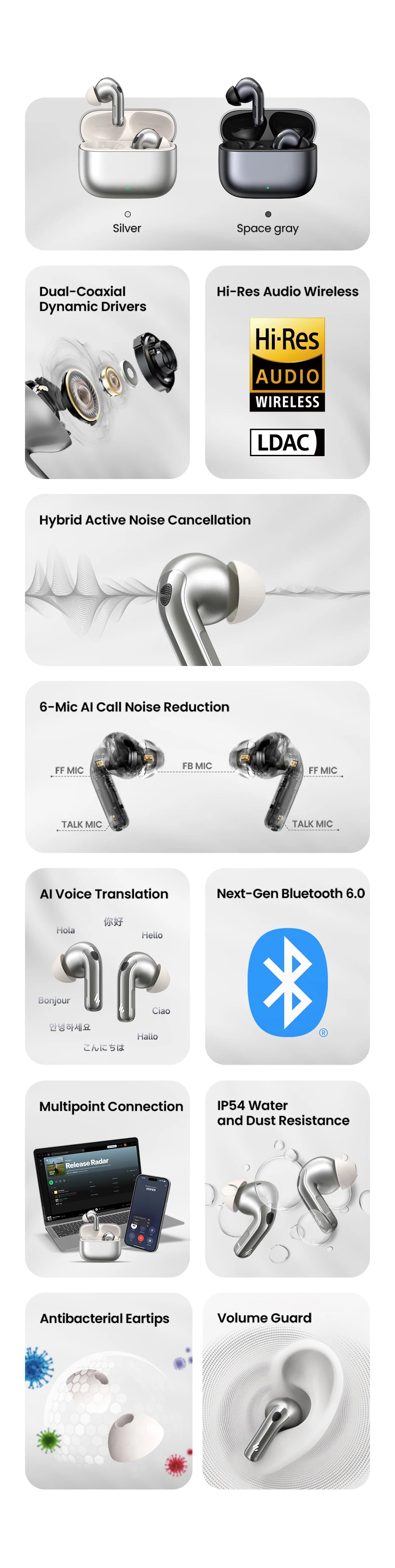 EDIFIER Evobuds Pro Noise Cancelling Bluetooth Wireless Earbuds