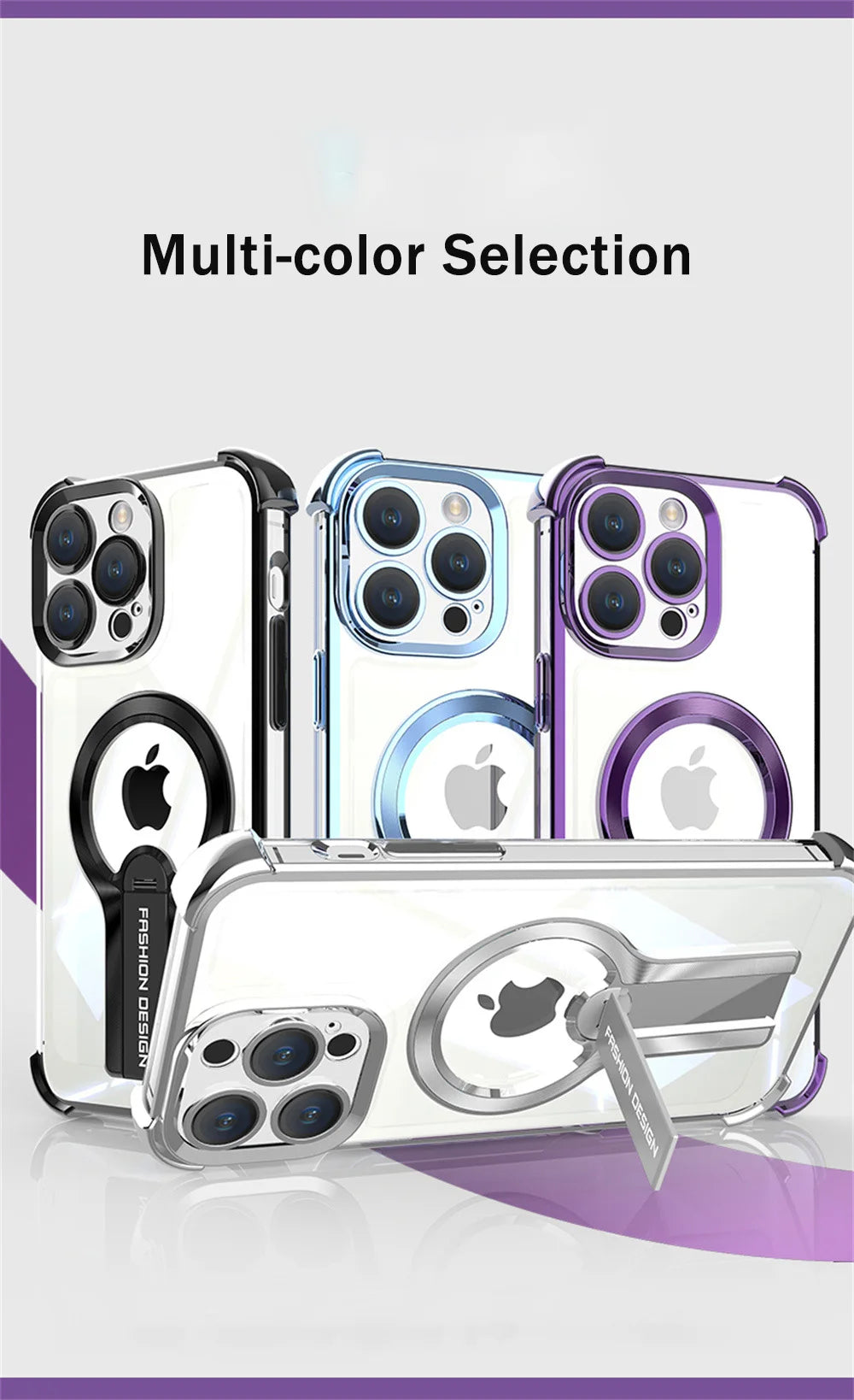 Transparent MagSafe Armor Case for iPhone with Stand