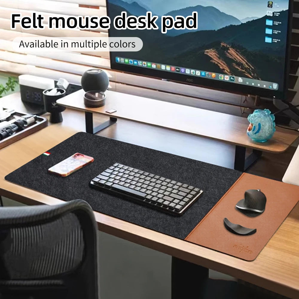 HANSONG Non-Slip Felt Desk Mat and Leather Mouse Pad
