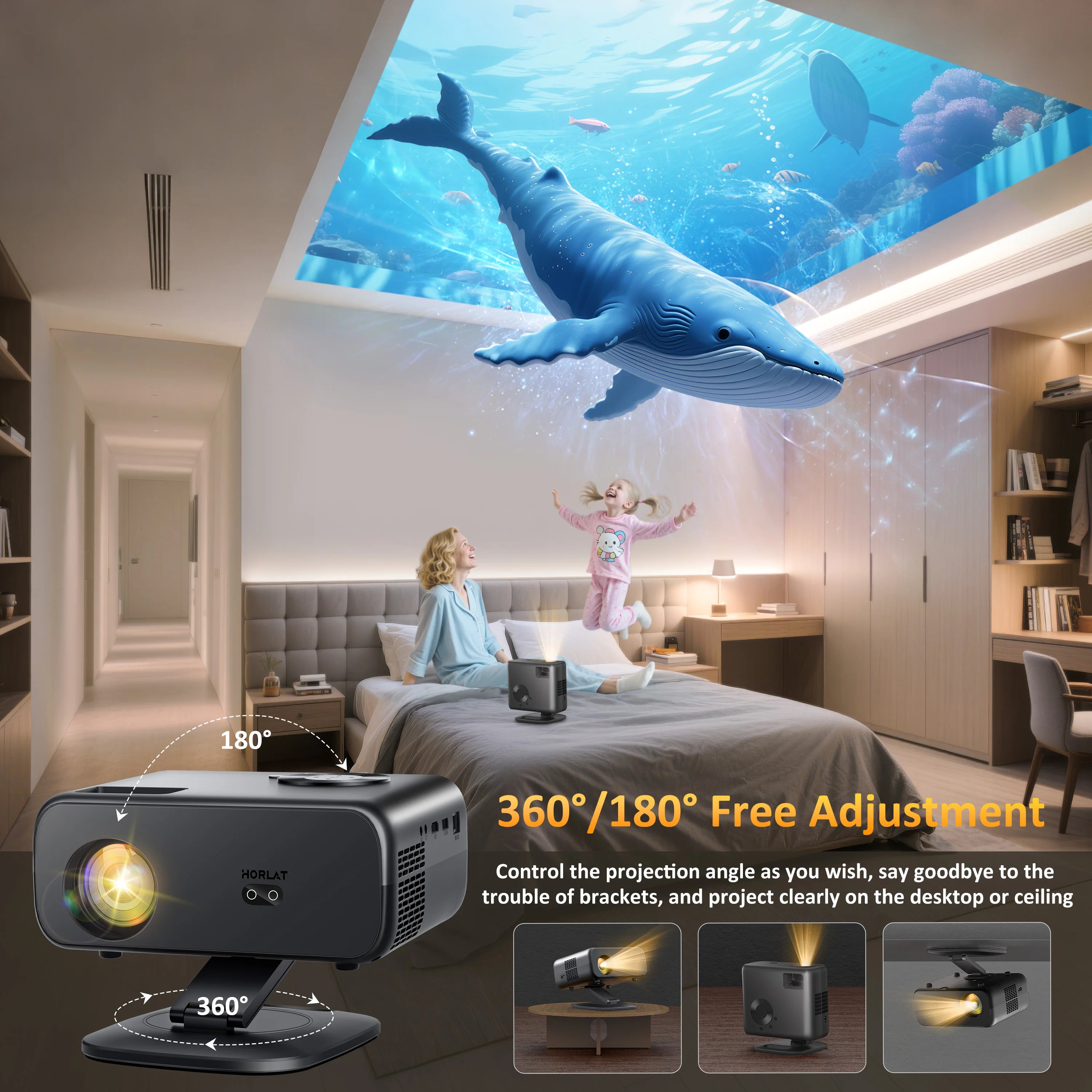 HORLAT M4 25000 Lumens 4K Smart Home Cinema Projector & Stand