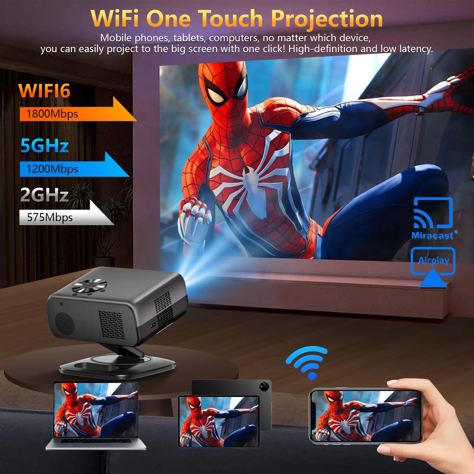 HORLAT M4 25000 Lumens 4K Smart Home Cinema Projector & Stand