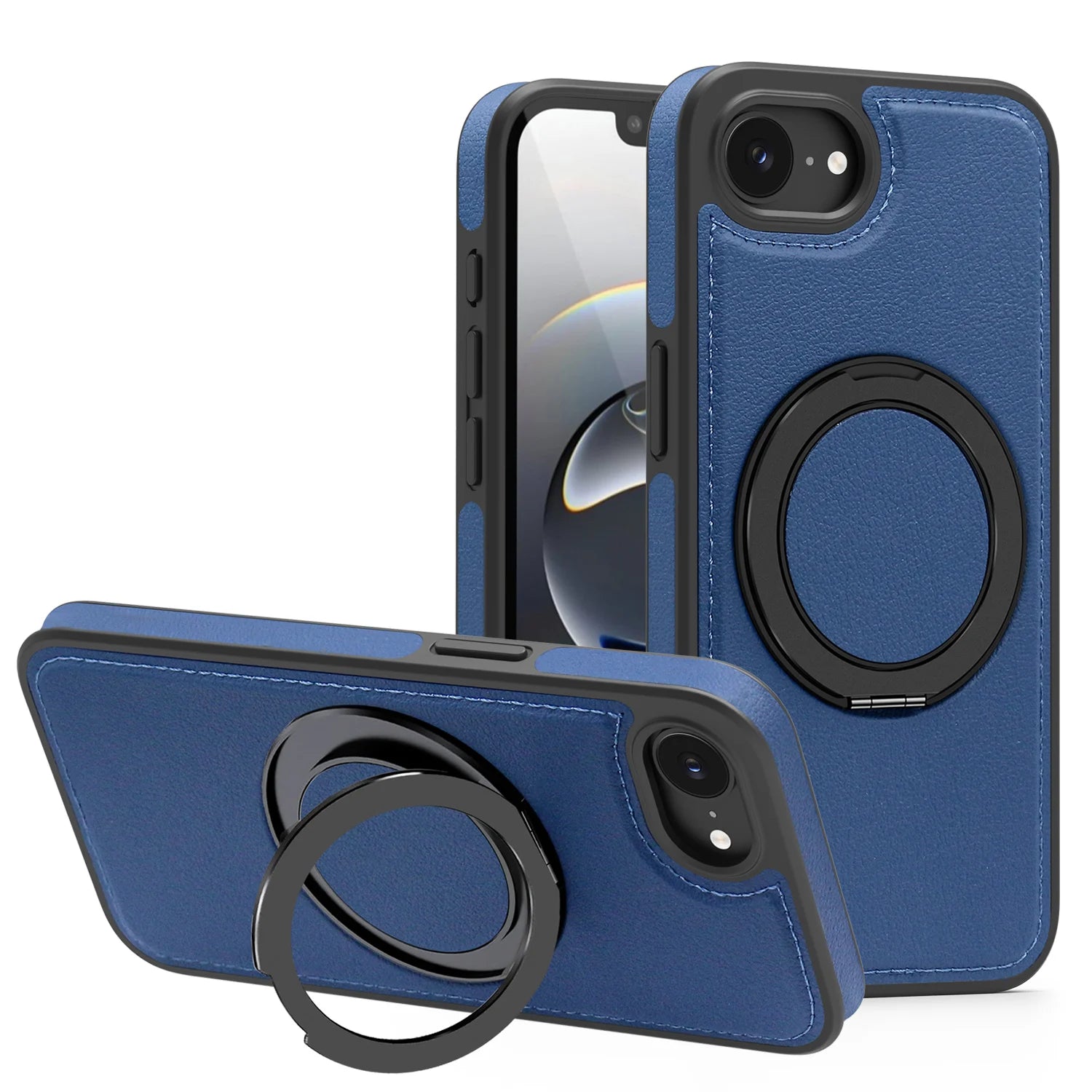 Leather MagSafe Shockproof Case for iPhone with Rotating Stand