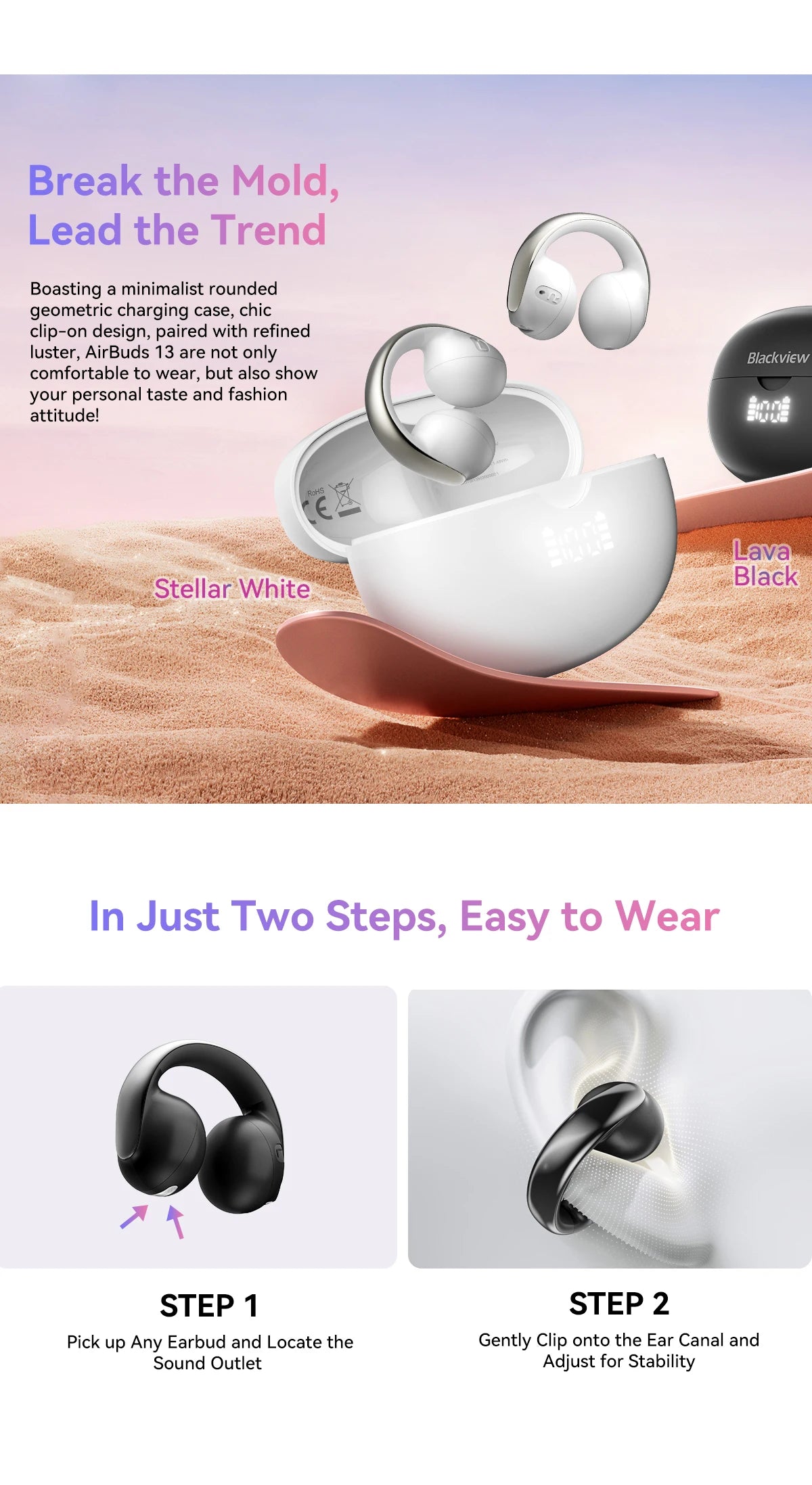 BLACKVIEW AirBuds 13 Bluetooth Wireless Open Ear Headphones