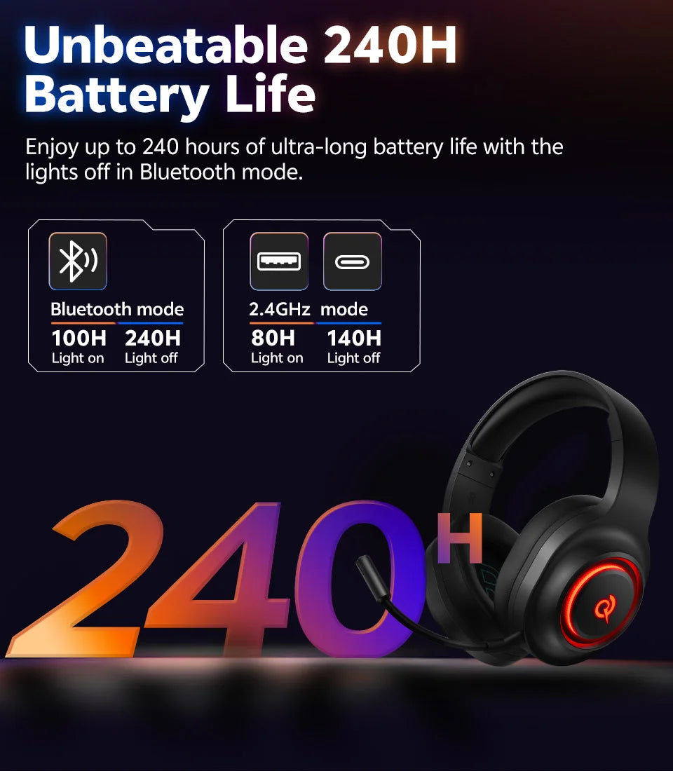 QCY Heroad V200 RGB Bluetooth Wireless Gaming Headphones
