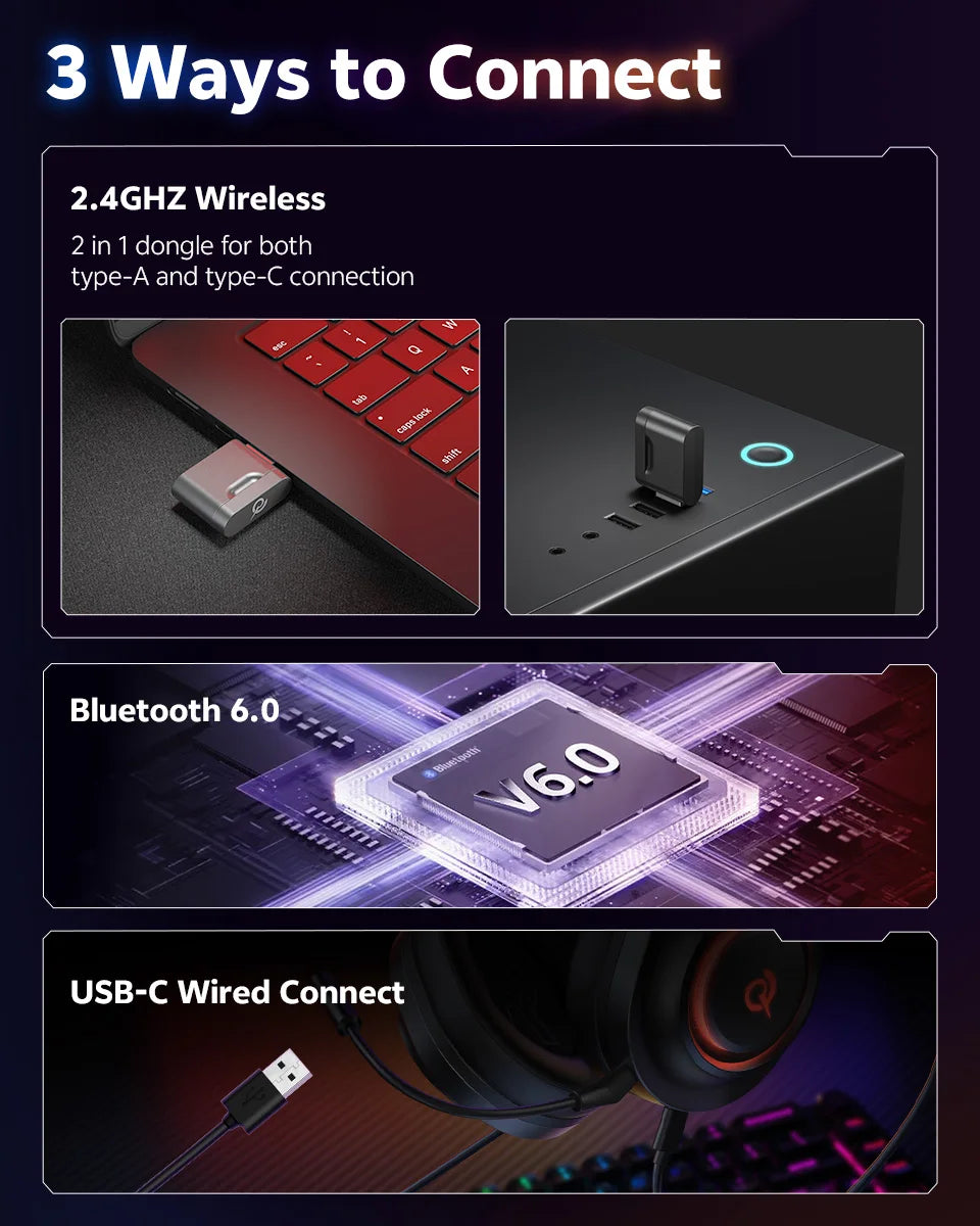 QCY Heroad V200 RGB Bluetooth Wireless Gaming Headphones