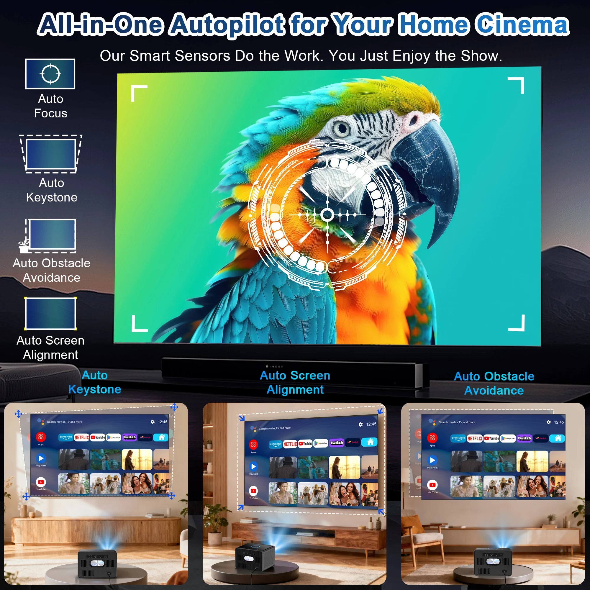 HORLAT 50000 Lumens 4K UHD Smart Home Cinema Projector