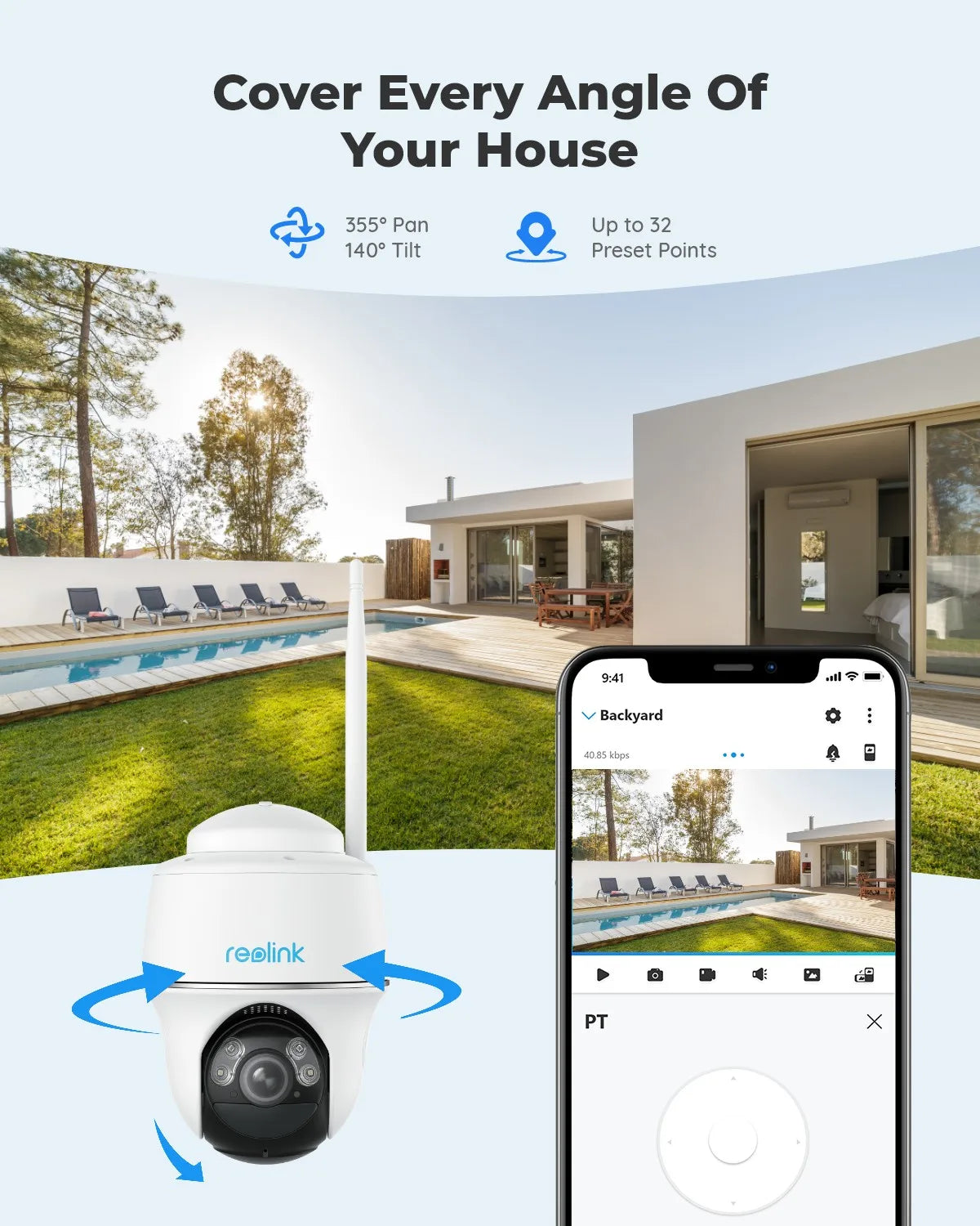 REOLINK Argus PT 5MP Solar Powered Smart Home Security Camera