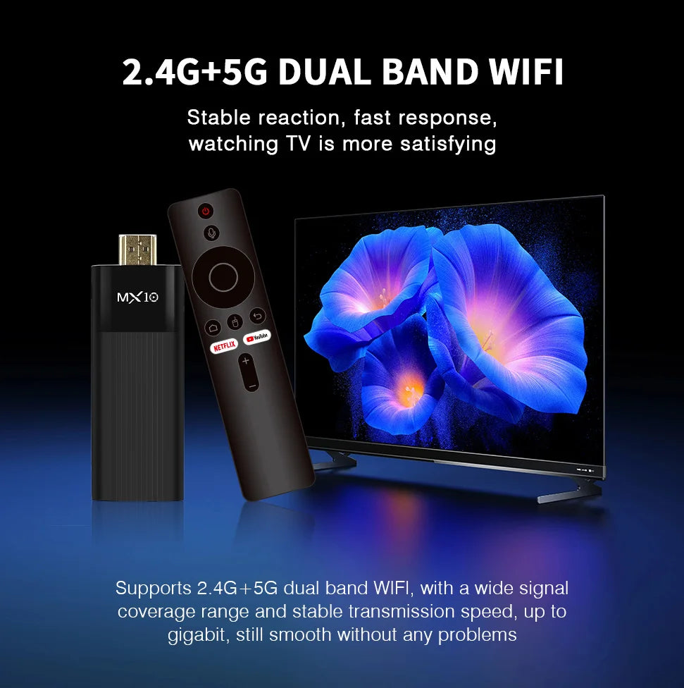 MX10 F3 Pro 4K Android TV Stick with Google Assistant