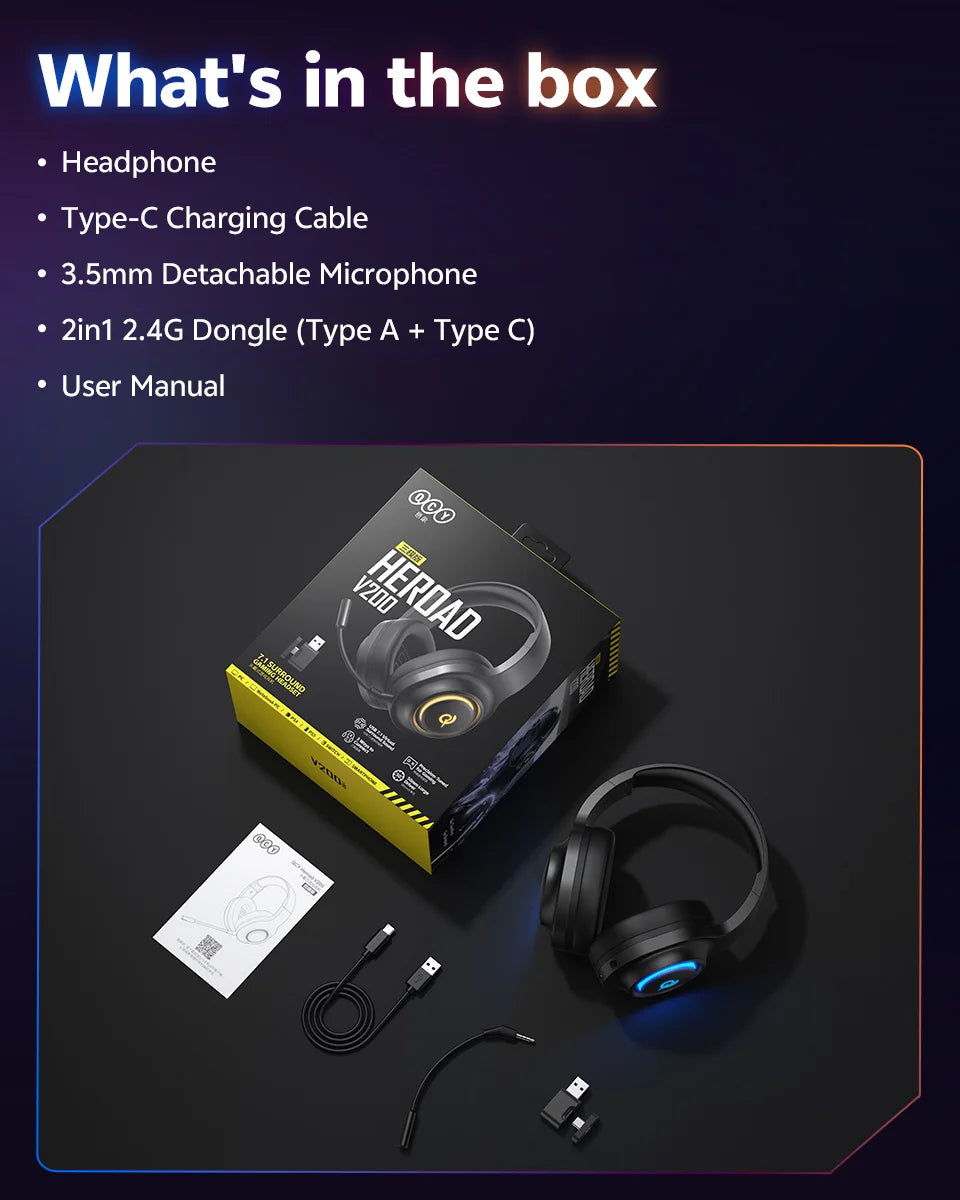 QCY Heroad V200 RGB Bluetooth Wireless Gaming Headphones