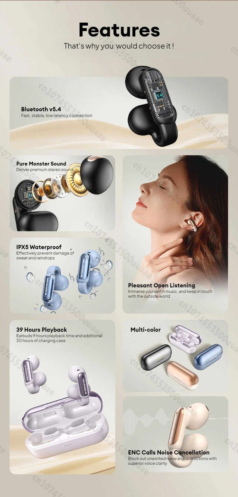 Ac601 MONSTER AC601 Bluetooth Wireless Open Ear Headphones | Wireless ...