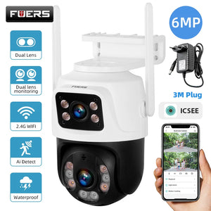 FUERS 6MP WiFi 270° Rotating Outdoor Dual Lens 