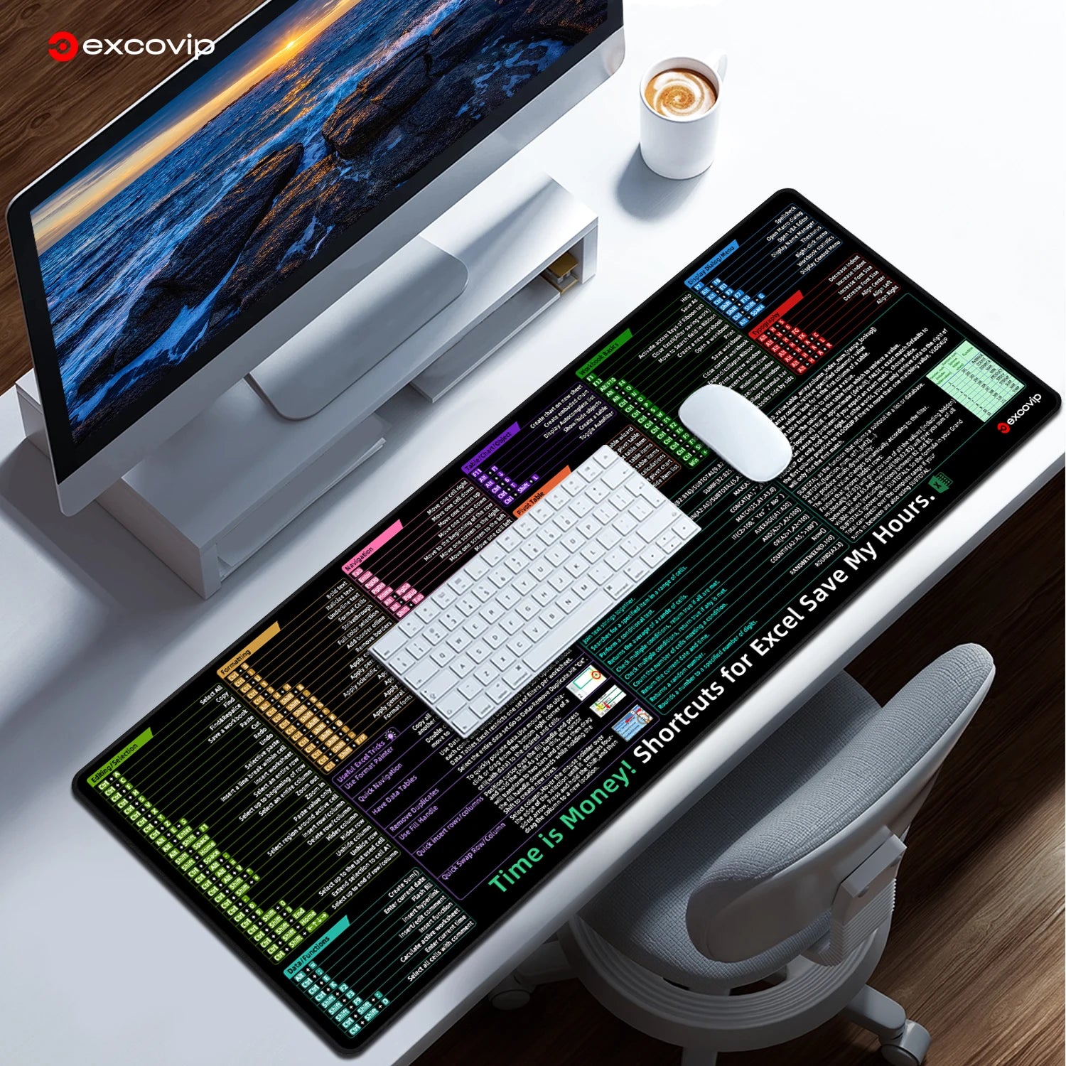 EXCO Non-Slip Excel Shortcuts Desk Mat & Gaming Pad