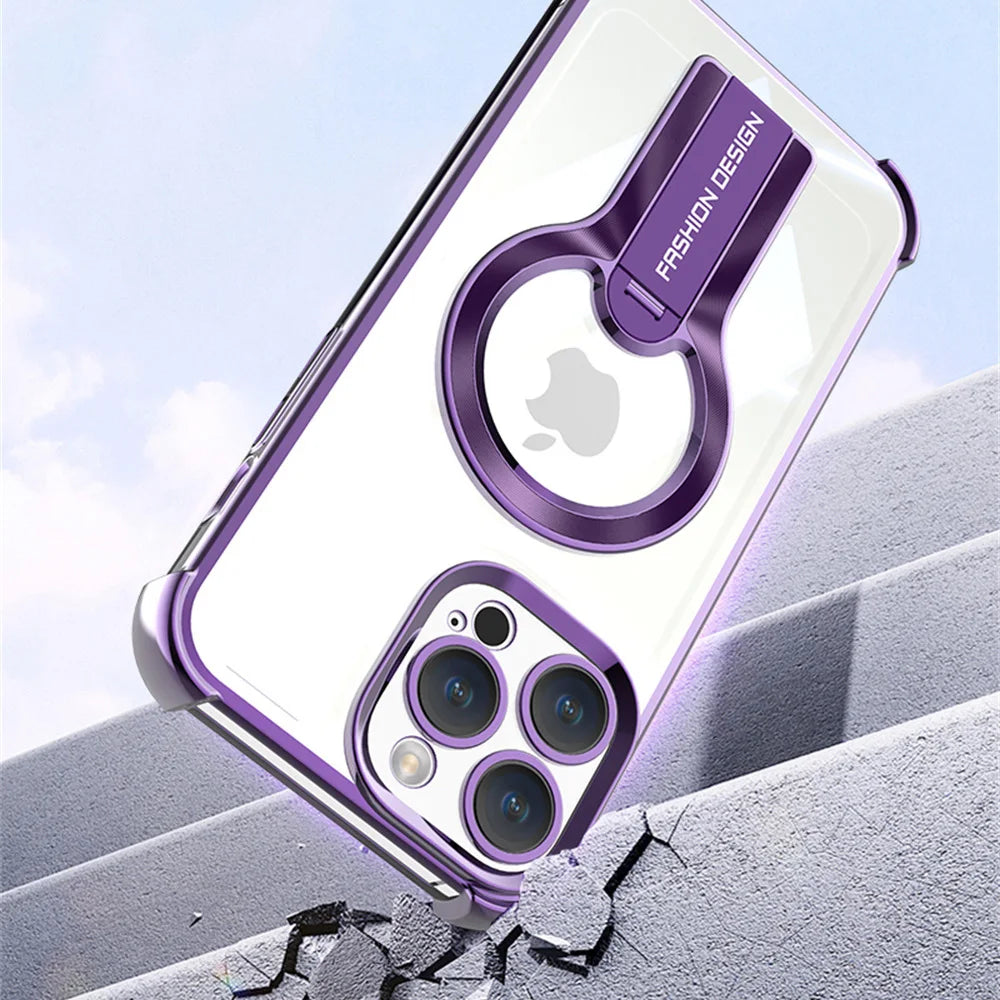Transparent MagSafe Armor Case for iPhone with Stand