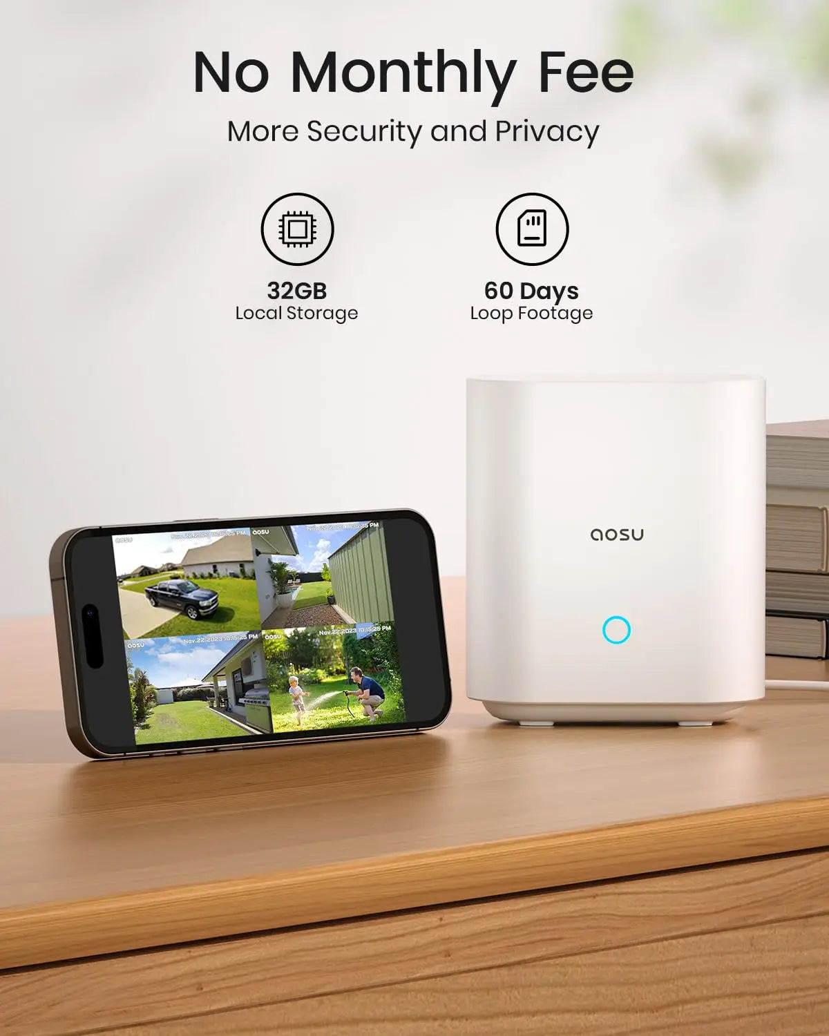 AOSU 3MP Solar Powered Wireless Home Security Smart Camera Kit - 2pk