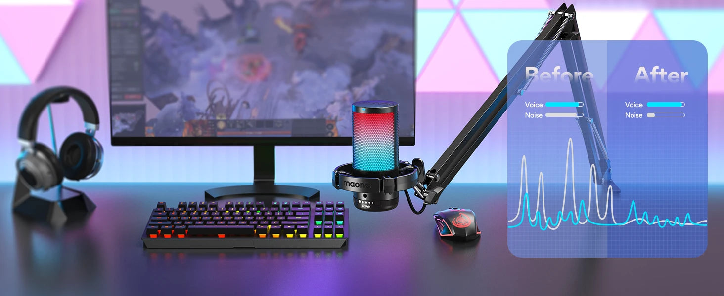 MAONO DGM20S RGB Streaming Microphone & Boom Arm